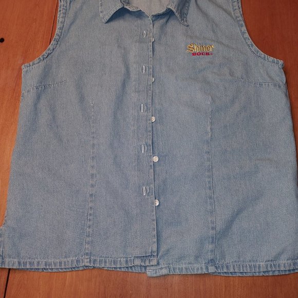 Shiner Bock womens sleeveless denim button down sz M - Picture 3 of 4